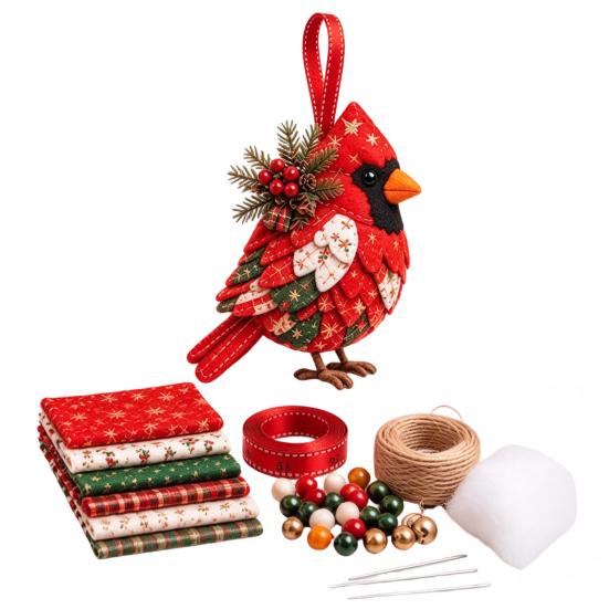 DIY Projects for Winter Festivals Patchwork Ornament Kit Christmas Holiday Decoration, Decorative Fabric Craft Set with Traditional Patterns Seasonal