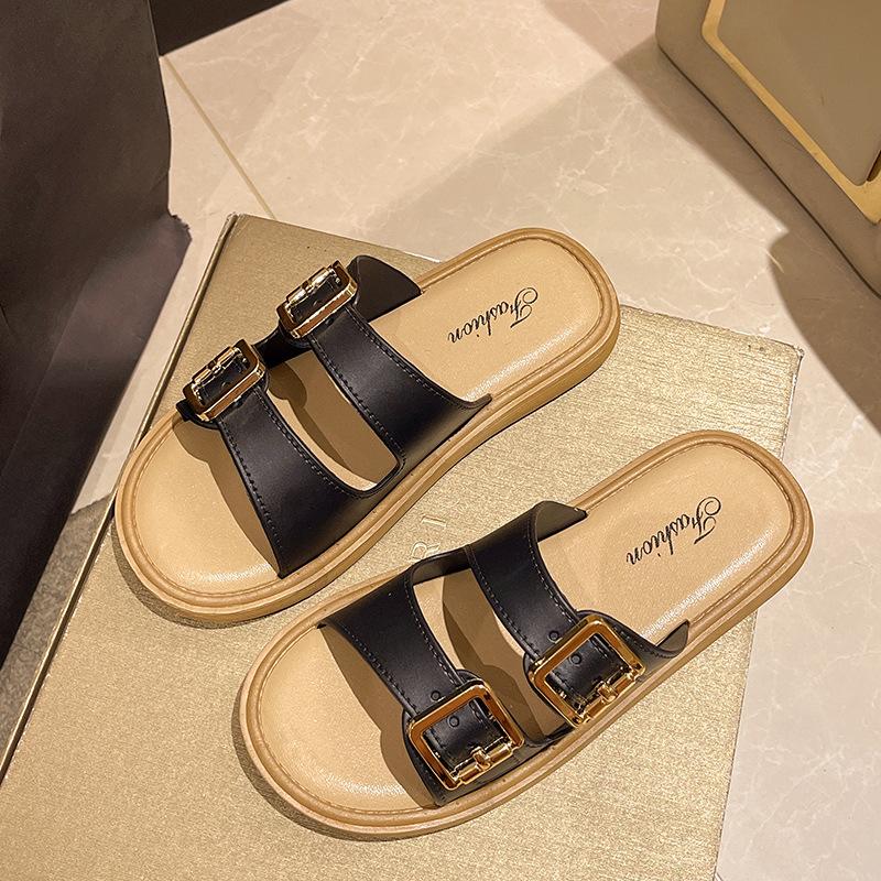 Summer New Women's Slippers Buckle Design Thick-soled Women's Slippers Wear Fashionable Versatile Soft Sole- .CM Beach Women's Shoes