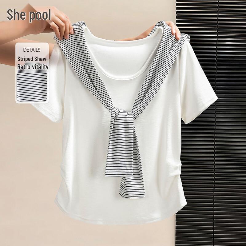 Shechi Women s Pleated Waist Short Sleeve Crew Neck T-Shirt One Size