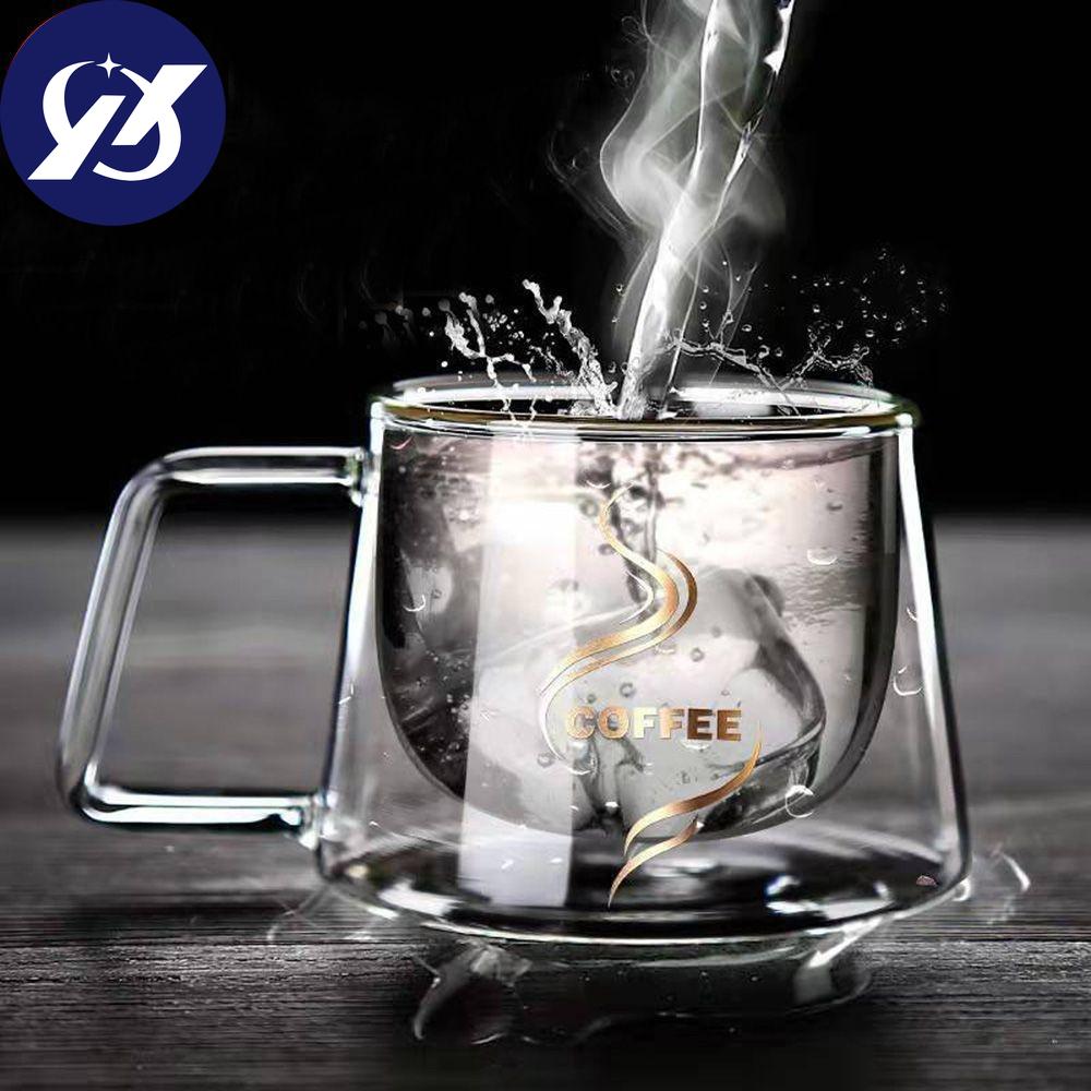 Resistant Clear Double Wall Insulated Breakfast Mug Double Glass Cup Coffee Tea Cup with Handle