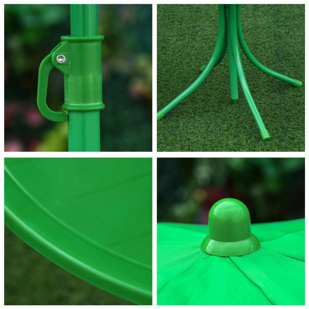 4-teiliges Gartensitzmöbel-Set für Kinder mit Froschmotiv - Runder Tisch + 2 Klappstühle + Sonnenschirm - Grün Oxford Epoxidbeschichtetes Metall