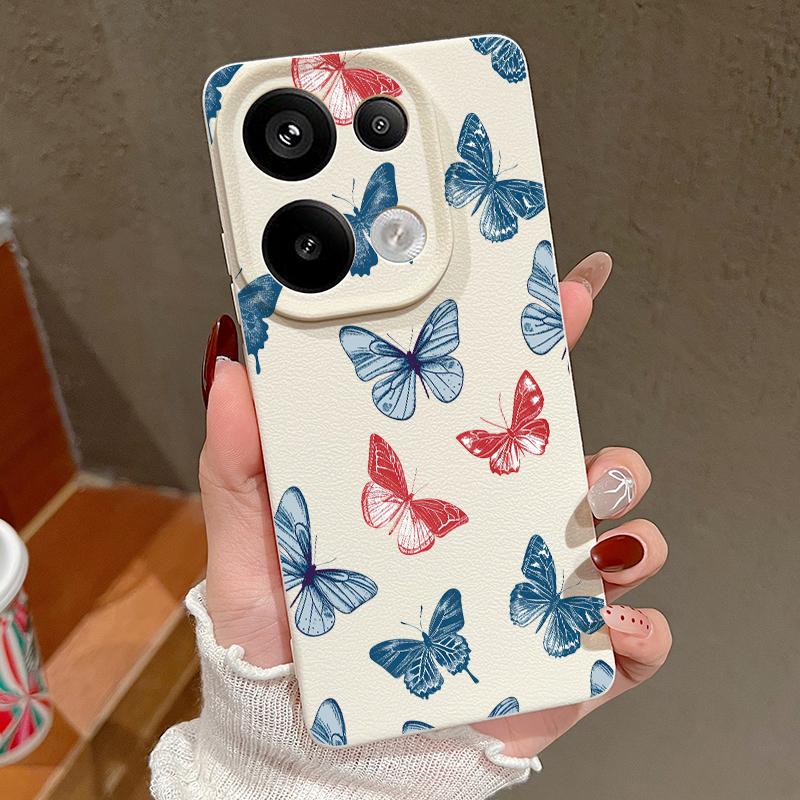 Color Butterfly Pattern Silicone Soft Case for Xiaomi 13t Poco X6 M6 Pro Redmi Note 14 13 12 11 10 Pro Shockproof Leather Texture Plain Color Cover