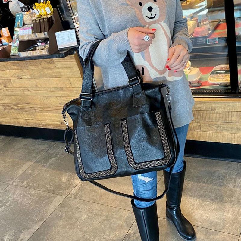 

Роскошная Мода Бриллиантовая Кожа Женские Сумки Тоут Мягкая Черная Воловья Кожа Портфель Сумка Через Плечо 14 Дюймов Сумки для Ноутбука Большие 2024 чёрный