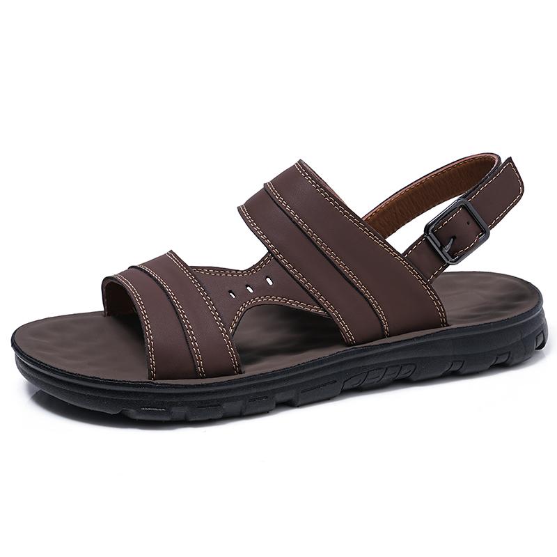 Men Black Leather Sandals Summer Brown Outdoor Hiking Sandals White Wide Head Open Toe Beach Shoes for Father Over Sized