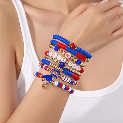 Spieltag Armbänder Stapelbare Sport Fußball Charm Armbänder Elastische Fußball Thema Armbänder Set für Frauen Männer Fußballfans Boho Sommer Strand