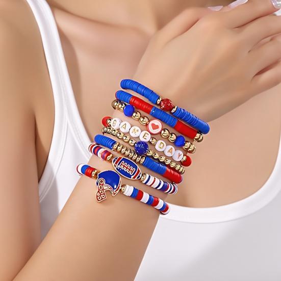 Game Day Bracelets Stackable Sports Football Charm Bracelets Elasticated Football Themed Bracelets Set