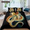 Red Base Black Dragon Print Duvet Cover Set Chinese Dragon Pattern Bedding Sets Full Size Microfiber 2/3 Pieces Comforter Sets