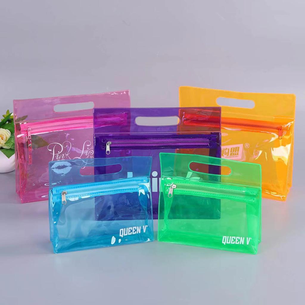 Custom Logo PVC Cosmetic Bag with Zipper and Handle Durable Jelly Beauty Makeup Pouch for Lipstick and Perfume Gift