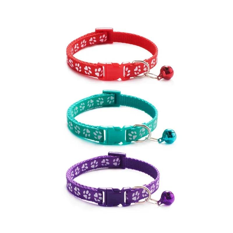 1/3/6/12/18 Peças Coleira Sino para Gato de Estimação Quente Coleira para Cachorro Estampada Gato Multicor Opcional Anel de Pescoço Coleira de Corda para Gato Suprimentos para Animais de Estimação