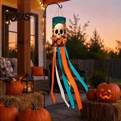 Dekorace na zahradu s hororovou tématikou Halloweenový větrník, 39" Strašidelné dýňové kostlivcové větrníky, Venkovní závěsné potřeby pro uspořádání večírku Značka pro