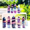 Natural Seven-Color Fluorite Hexagonal Crystal Pillars - Polished Raw Stone Handicrafts