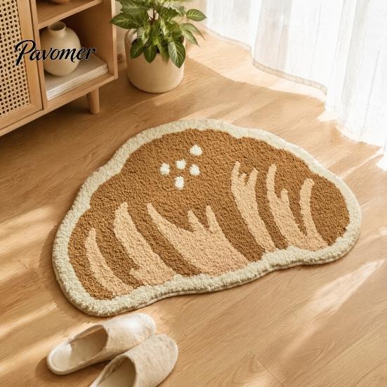 Cute Entrance Door Mat Croissant Bath Mat, Non-slip Absorbent Soft Bathroom Rug, Decorative Cheese Monstera Fluffy Imitation Cashmere Rug Leaf Machine