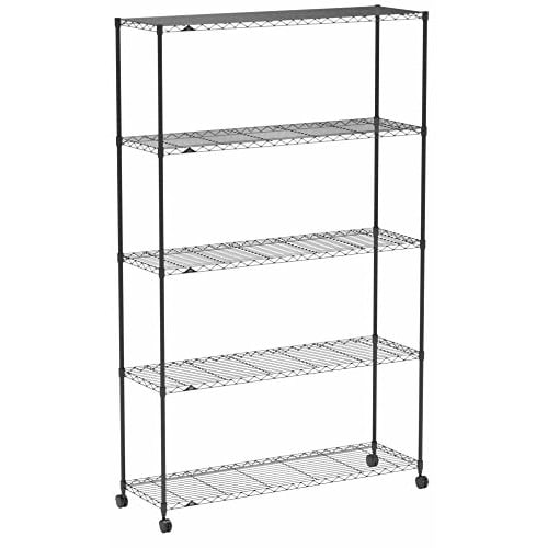 Doshisha Luminous Noir Rack, 5-Tier, 110cm Wide x 40cm Deep, with Casters, Black Steel Storage Shelf, Stylish Kitchen Rack, Rust-Resistant, Easy Assem