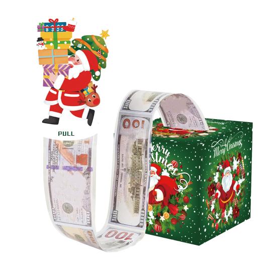 Christmas Money Box Pull-out Cash Gift Box DIY Holiday Money Gift Box with Transparent Bags Christmas Money Holder Pull Box for Kids Adults
