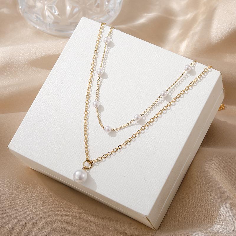 Pearl Pendant Double Necklace, Cold Wind Collarbone Chain In Design