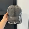 American Retro Washed Ripped Denim Baseball Cap Women'S Wide Brim Soft Top Cap Showing Face Small Sun Hat