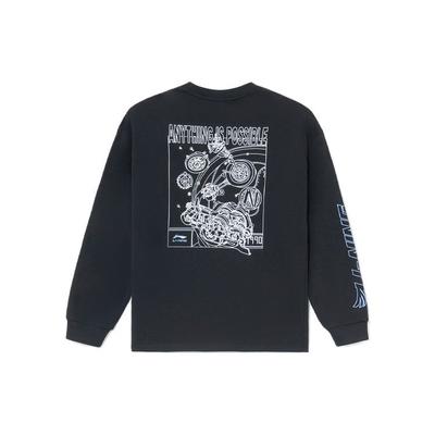 Sports Trend Series Logo Graphic Print Loose Round Neck Long Sleeve T-Shirt Men Tops Black AHSS019-2