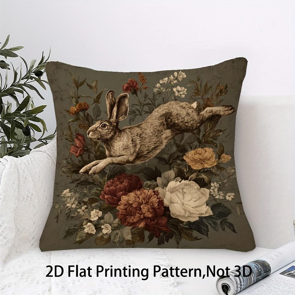 pc Vintage Leaping Hare Peony Pillow Cover Polyester D DoubleSided Print Rustic Floral Rabbit Art Cottagecore Home Decor