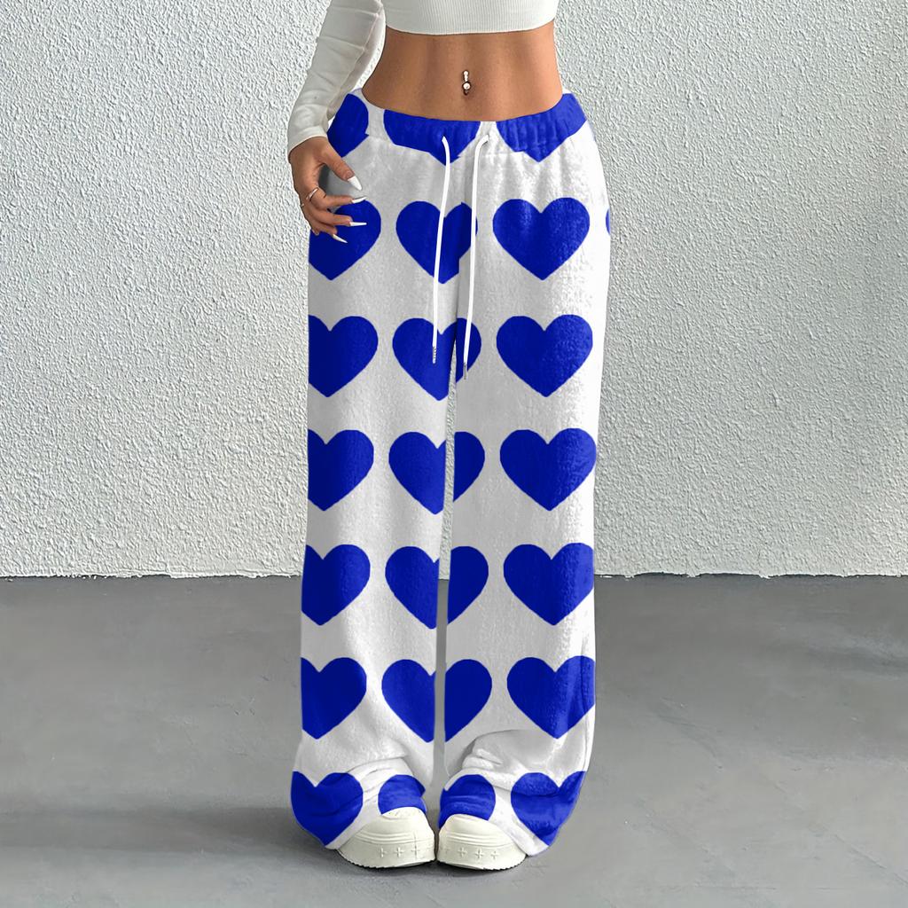 Women's Casual Fashion Printed Elastic Waist Loose Straight Leg Pants With Rope
