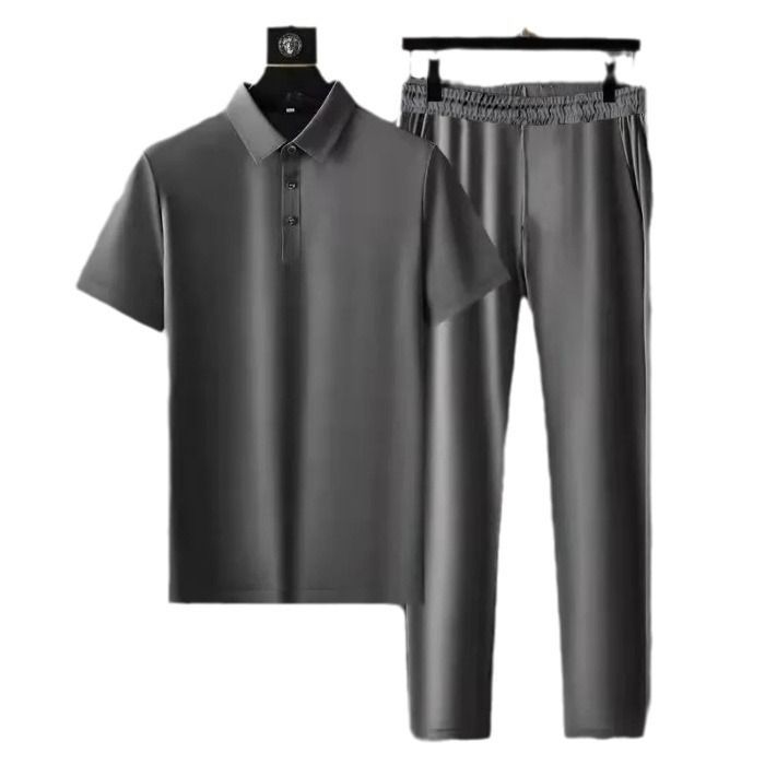 Summer Fashion Solid Color Comfortable Breathable Sports Suit Men's Business Leisure Loose Size Two-Piece Set XS-4XL