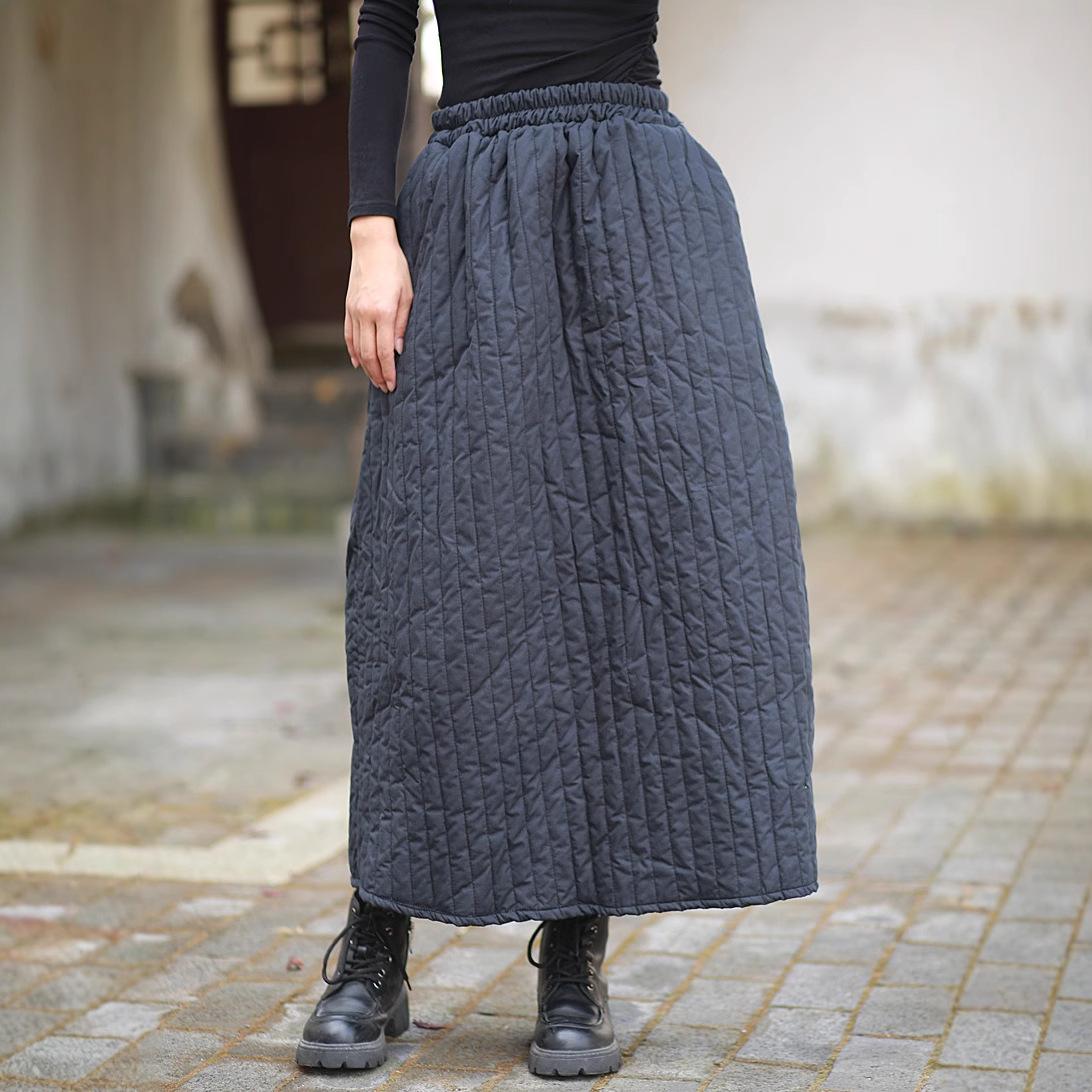 

Johnature Женские винтажные юбки с эластичной талией, однотонные теплые ткани, зимние женские юбки А-силуэта One Size чёрный