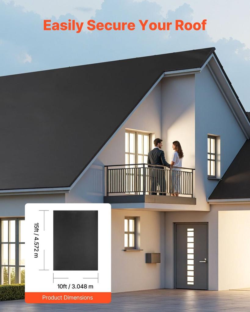Roll Roofing, 10 X 15 Ft, 45 Mil EPDM Rubber Roofing, Long Lifespan & Weather-resistant, Withstands Harsh Temperatures, Flexible & Easy Installation,
