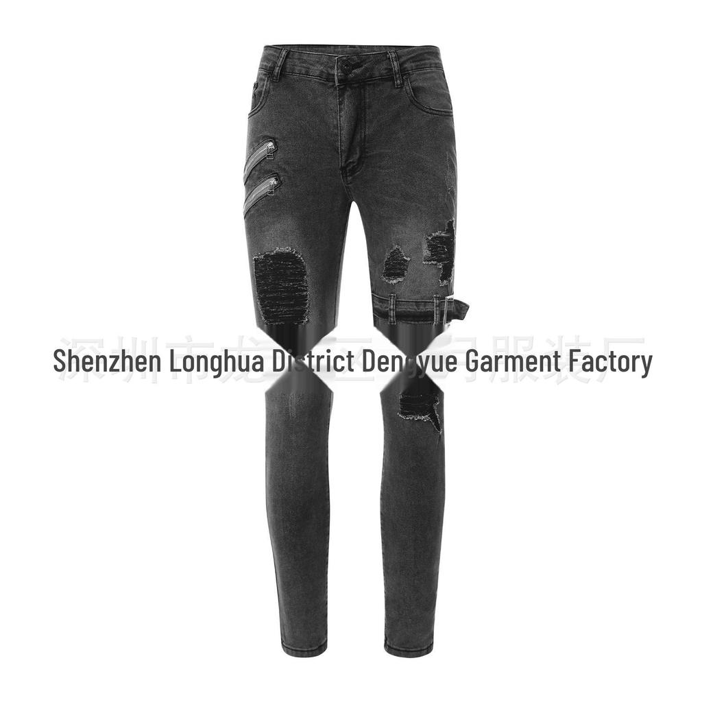 2022 European and American Motorcycle Style Stretch Skinny Jeans