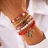 Accessories Super Bowl Alphabet Soft Pottery Beaded Bracelet, Fashion Rugby Pendant Bracelet Set Women