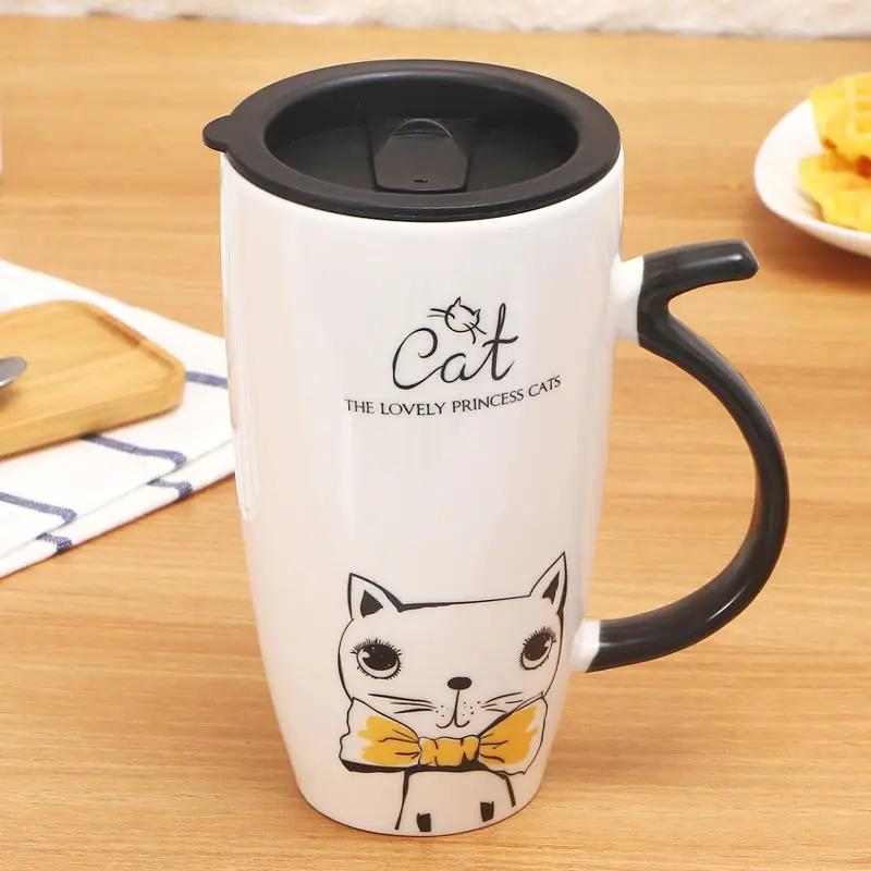 

Кружка для пары Милая керамическая кружка для кота Кофе с крышкой Кружки большой емкости с изображением животных Креативная посуда для напитков Кофе Чай Новинка Подарки Молочная кружка 500-600ml