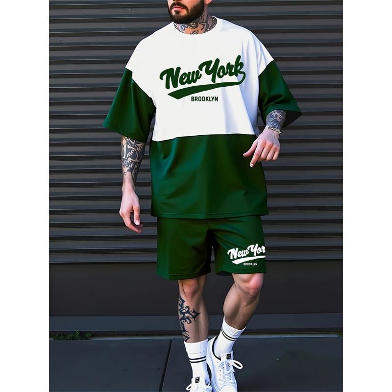 New Summer Men's Outdoor Sports Short Sleeve Breathable Suit Letter Pattern Design Leisure Fashion Street Style Two Piece Set
