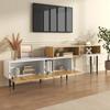 Modern TV Cabinet with Adjustable Length, Modular 2-Piece Design, Wood Look, Matt White, Black Metal Legs, Multifunctional Living Room