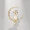Cat Shaped Brooch with Zircon and Opal Stone Elegant Design Fashion Lapel Pin for Clothing Accessories Suit Decoration