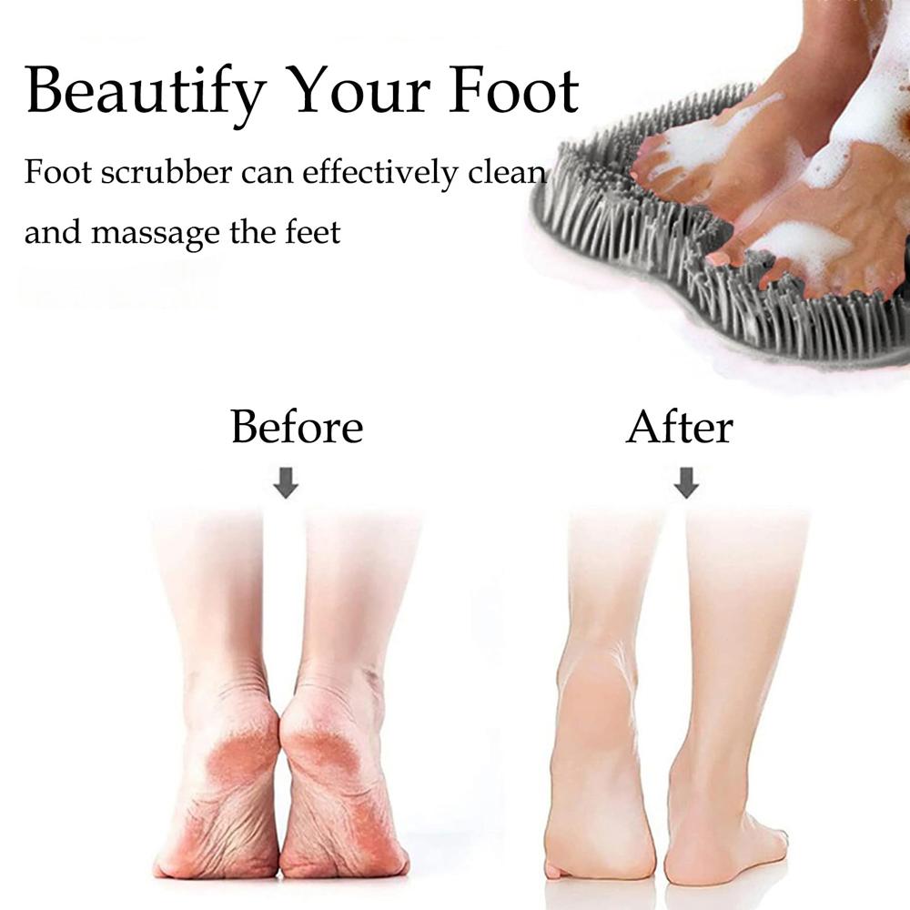 Silicone Shower Foot Scrubber Back Body Brush Massager Pad Mat Bathroom Soft