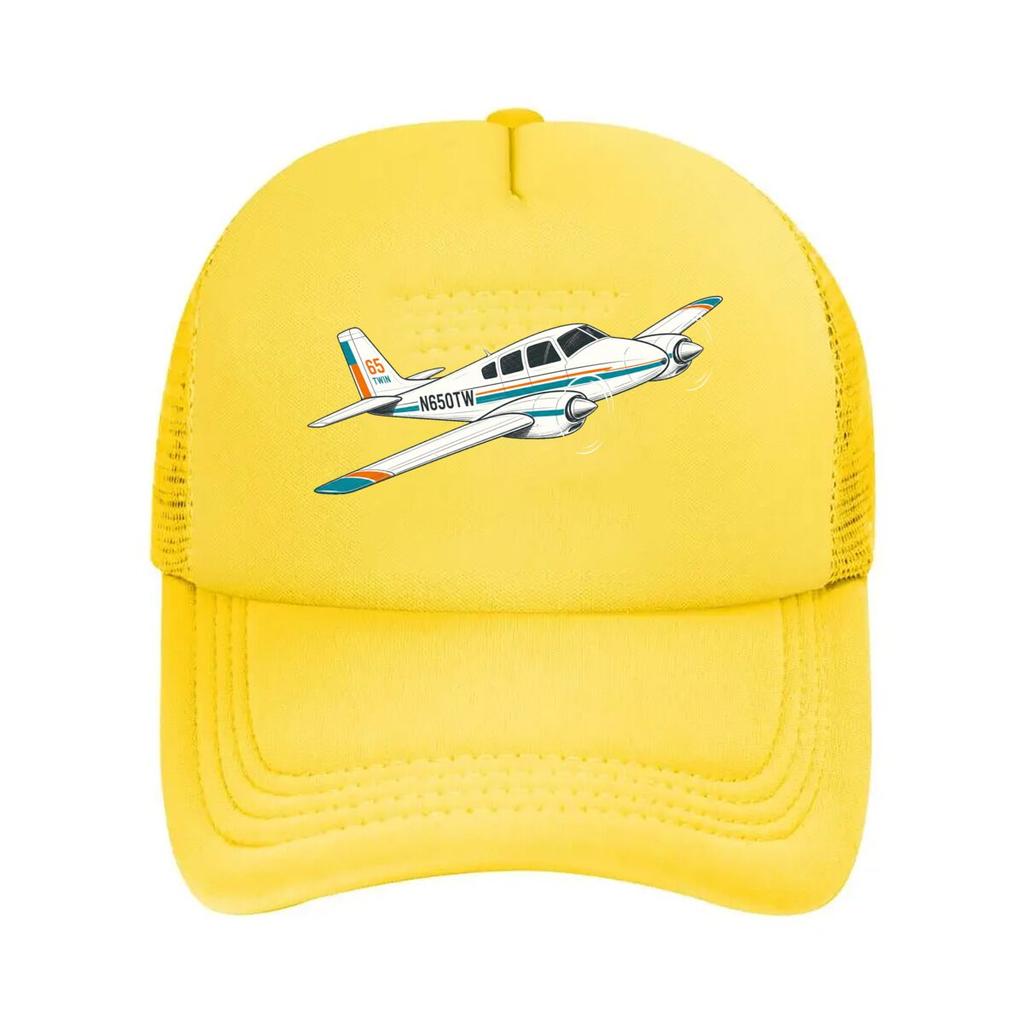 Vintage Twin Engine Airplane Line Ar Mesh Baseball Cap Polyester Forward Observations Hat Adjustable Golf Hat Summer