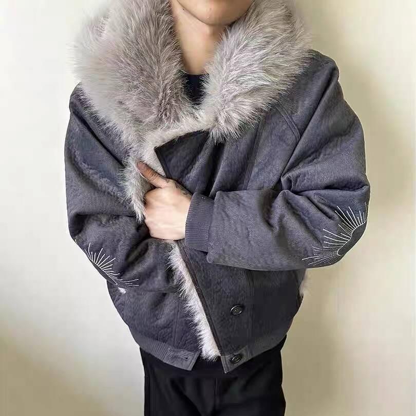 Men s Winter Thick Cotton Hooded Jacket with Fur Collar - High-End Street Style Outerwear XL