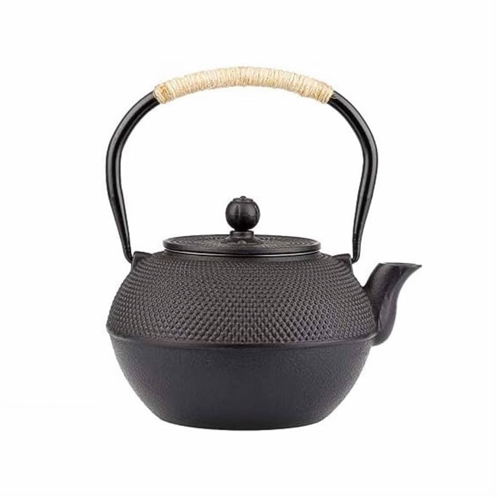 Iron kettle set for simmering tea over the hearth, compatible with direct heat and induction, includes tea strainer, iron supplement, and a complete