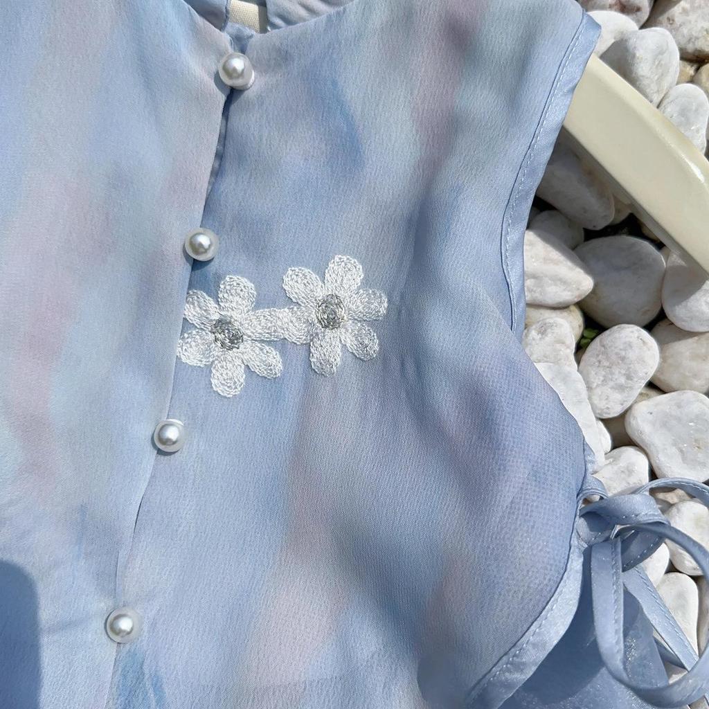 Girls' Summer Hanfu Style Vest & Pants Set - Two-Piece EXB003