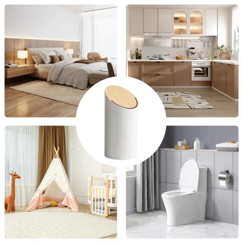 Garbage Can With Lid Swing Top Decorative Garbage Can Modern Wooden Covered Waste Basket Sleek Garbage Container For Kitchen