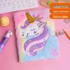 Cartoon Unicorn Tie-Dye Plush Lockable Diary for Girls