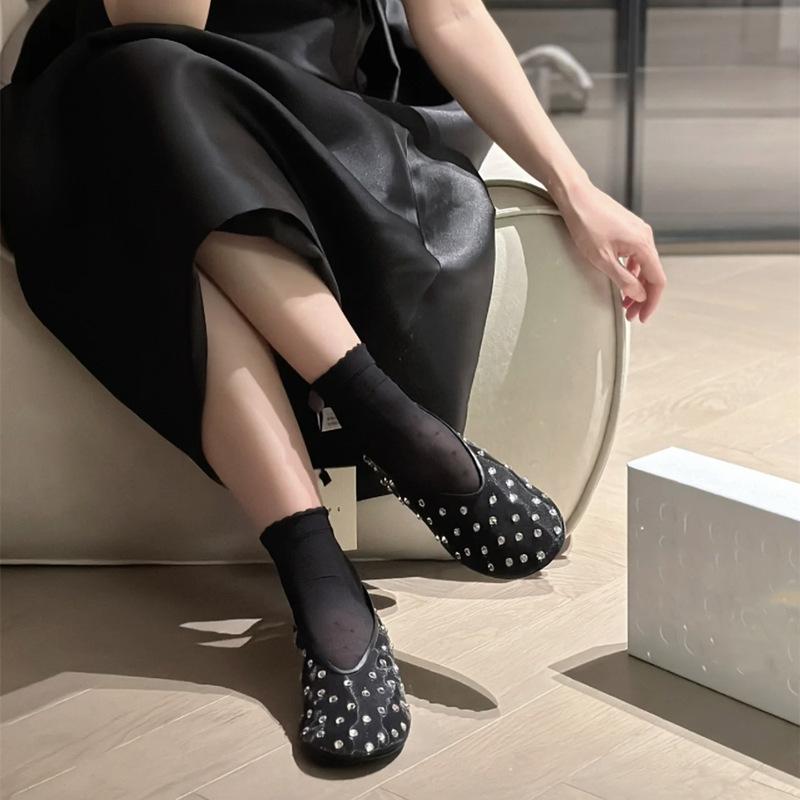 Autumn and summer new fashionable round head rhinestone Mary Jane single shoes women's flat comfortable ballet dancing shoes