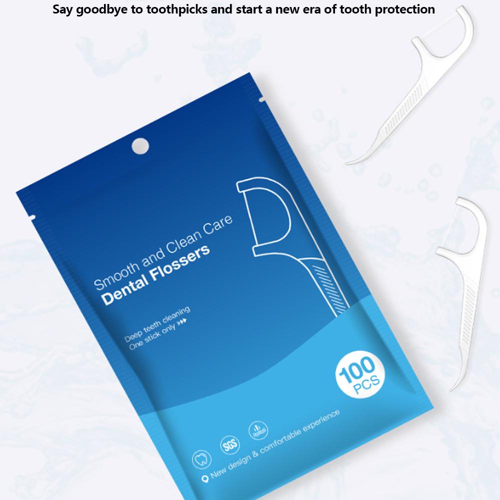 

High Tension Dental Floss Dental Floss Picks Disposable Plastic Toothpick Clean Oral Hygiene Care 100Pcs