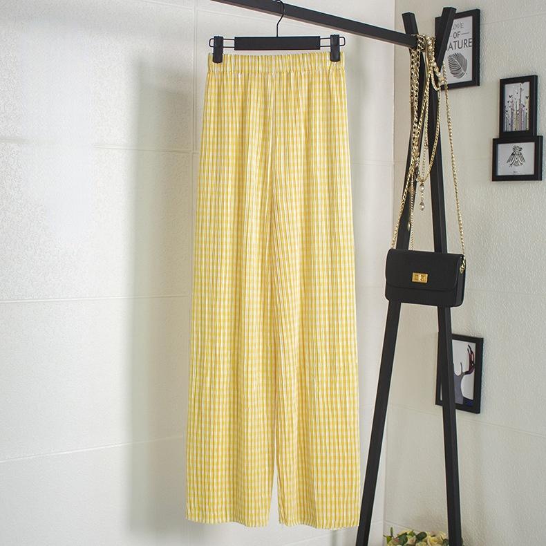 

Летние шифоновые широкие брюки из ледяного шелка для женщин, повседневные эластичные модные свободные брюки с высокой талией, длинные плиссированные брюки one size