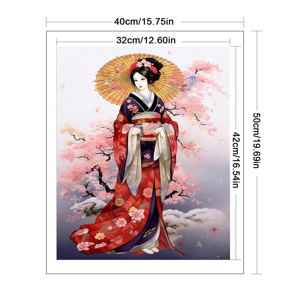 Geisha Full 11CT DIY Stamped Printed Cross-Stitch Kits for Beginners Adults Home Decor Cross Stitch Art and Crafts Kits 40x50cm