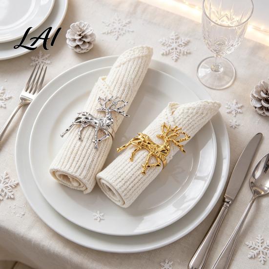 Decorative Napkin Fasteners Christmas Deer Ring Faceted Metal Elk Holder Reusable Unique Animal Shape Rings Ring for Xmas Holiday Wedding Receptions