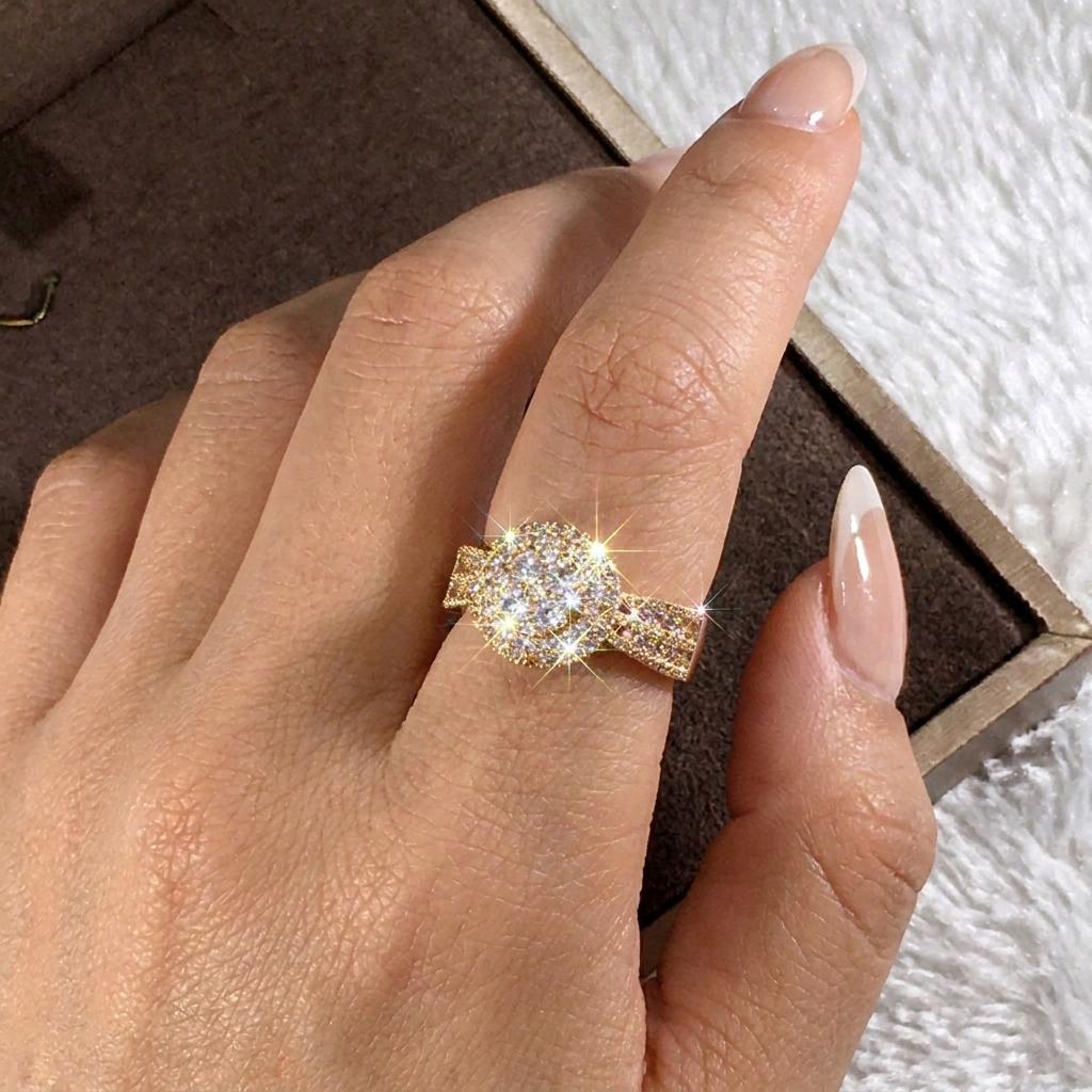 Fashion Inlaid Sparkly Cubic Zircon Round Rings For Women Luxury Full Rhinestone Geometric Finger Ring Party Jewelry Gift