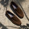 Sheepskin Version~ Retro British Style Round Head Thick Heel One Pedal Loafers Women's New Small Leather Shoes Single Shoes