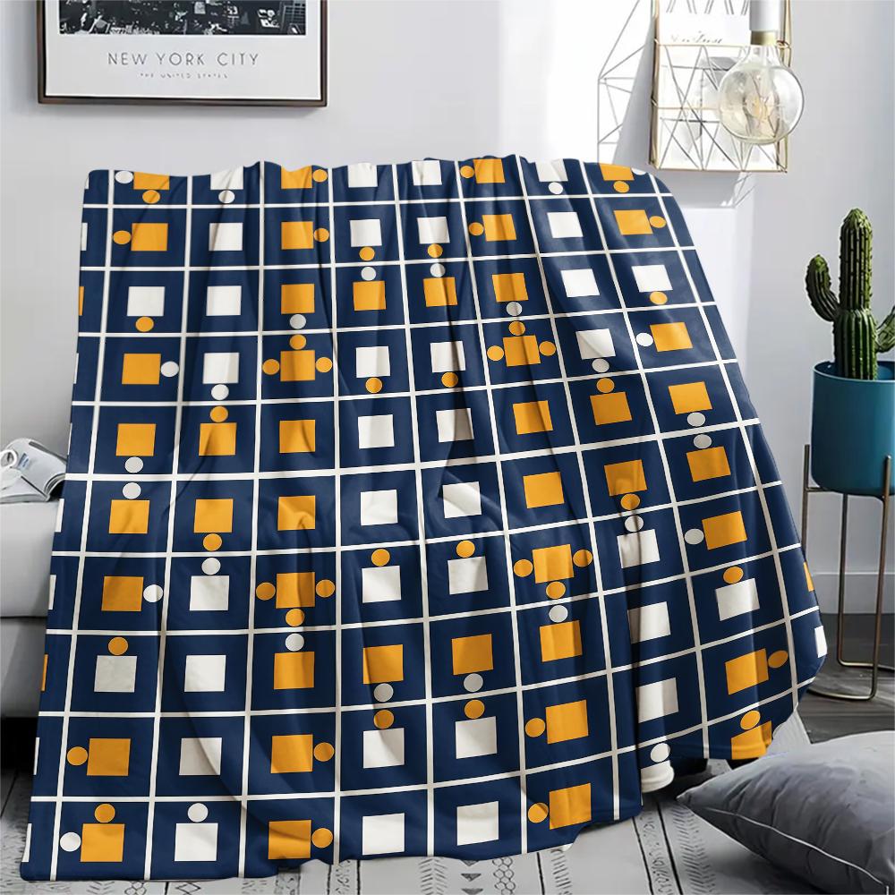 1Pc Simple Geometry Print Flannel Blanket, High quality Comfortable for All Seasons, Home Decor, Warmth and Comfort, Perfect for Christmas Gifts W23