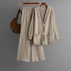 Autumn and Winter New Solid Color Loose Metal Button Cardigan Set + Wide-leg Pants Two-piece Set for Women