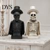 Retro Gentleman Skull with Top Hat Gothic Halloween Sculpture And Cape, Spooky Resin Prop for Display Skeleton Figurine LED Light Home Tabletop Decor