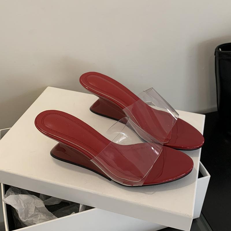 Fashion SUOJIALUN 2025 Summer New High Wedge Heel Ladies Elegant Slides Shoes Fashion PVC Transparent Outdoor Dress Sandal Pumps Shoes